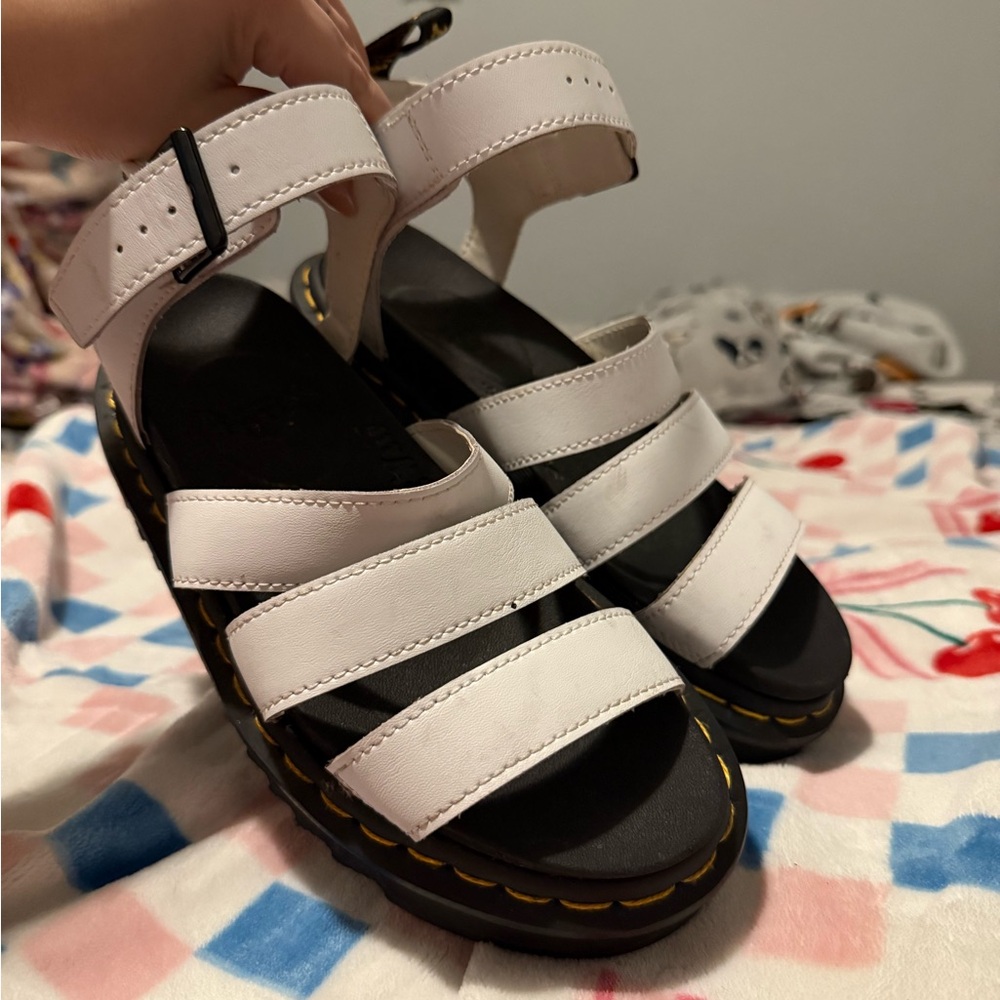 Dr Martens White Strap Sandals with Black Soles